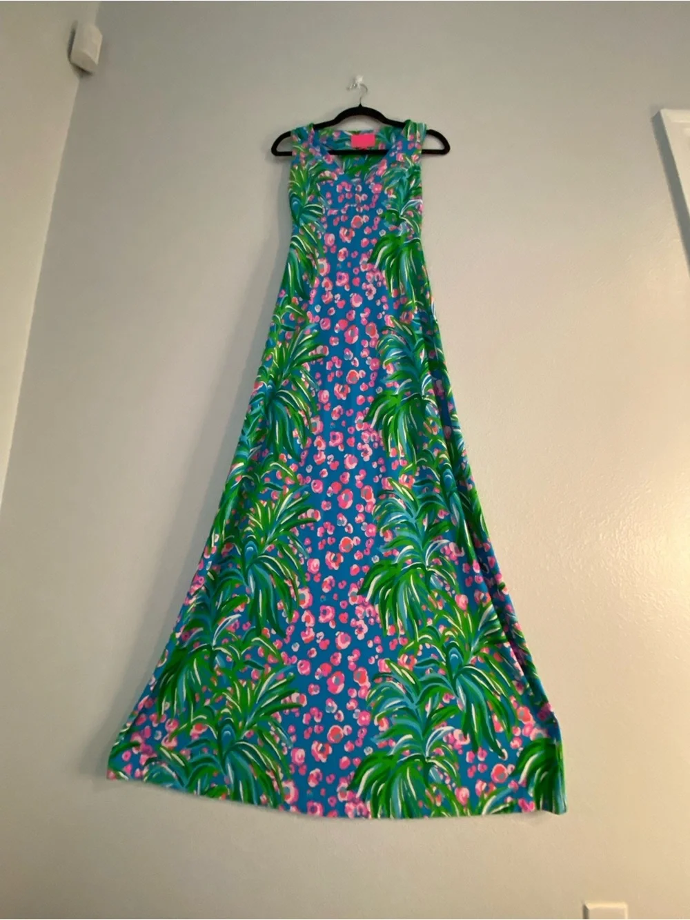 Lilly Pulitzer Blue Maxi Dress with Green Palm & Pink Floral Print - Picture 7 of 8